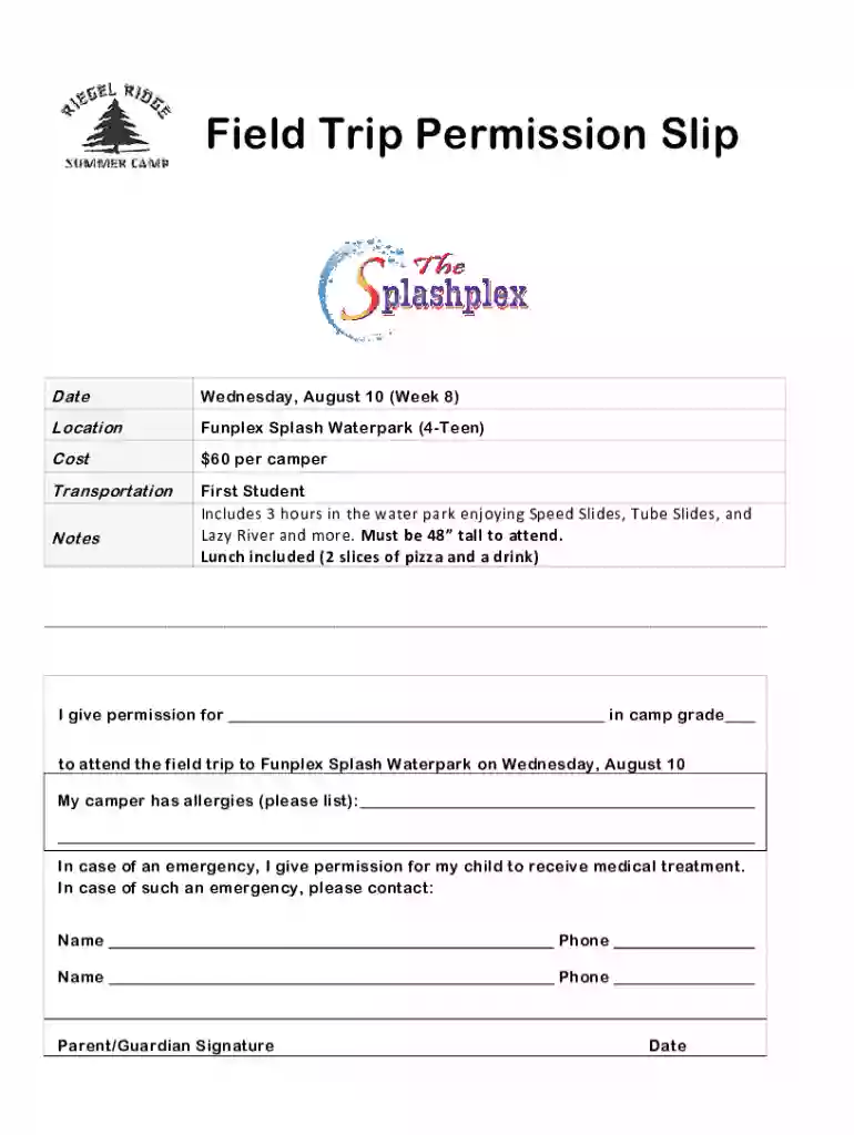 Field Trip Permission Slip Form Preview on Page 1