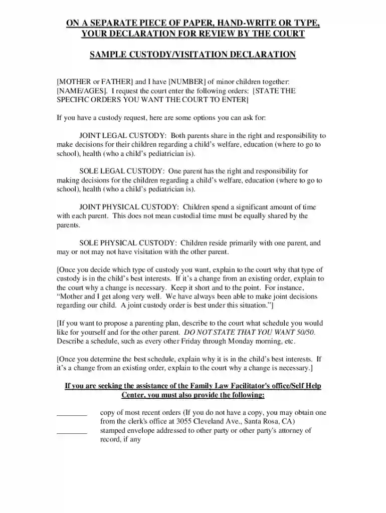 Sample Declaration Letter to Judge for Child Custody Preview on Page 1