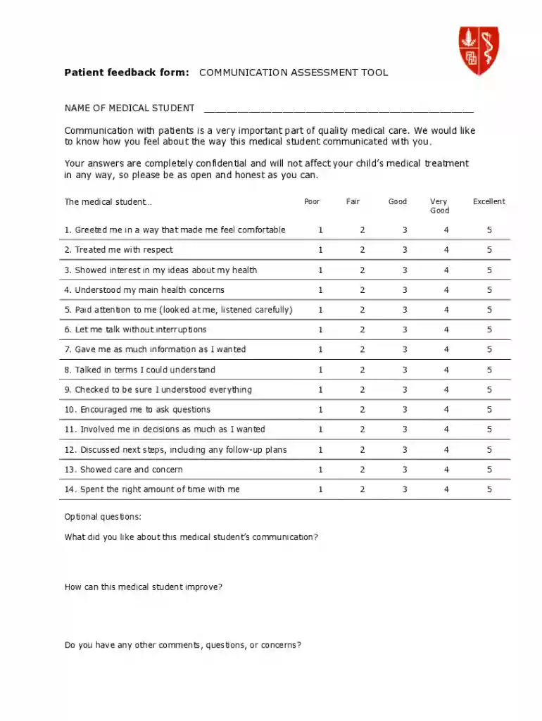 patient feedback form Preview on Page 1