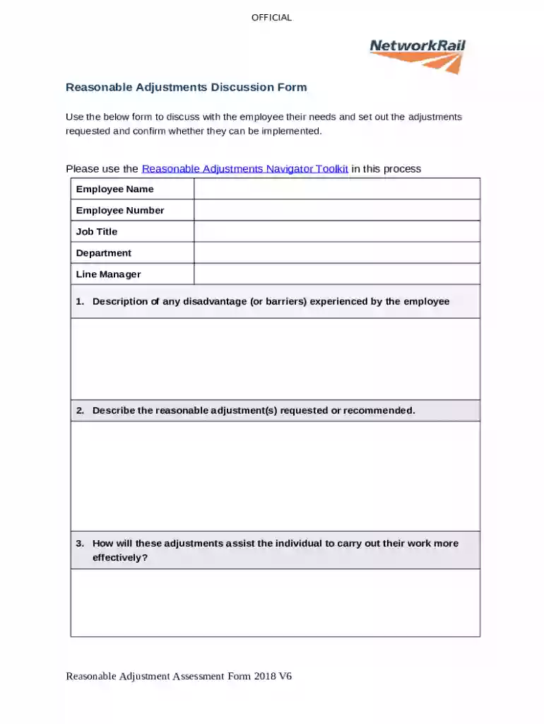 Reasonable Adjustments Assessment Form Preview on Page 1