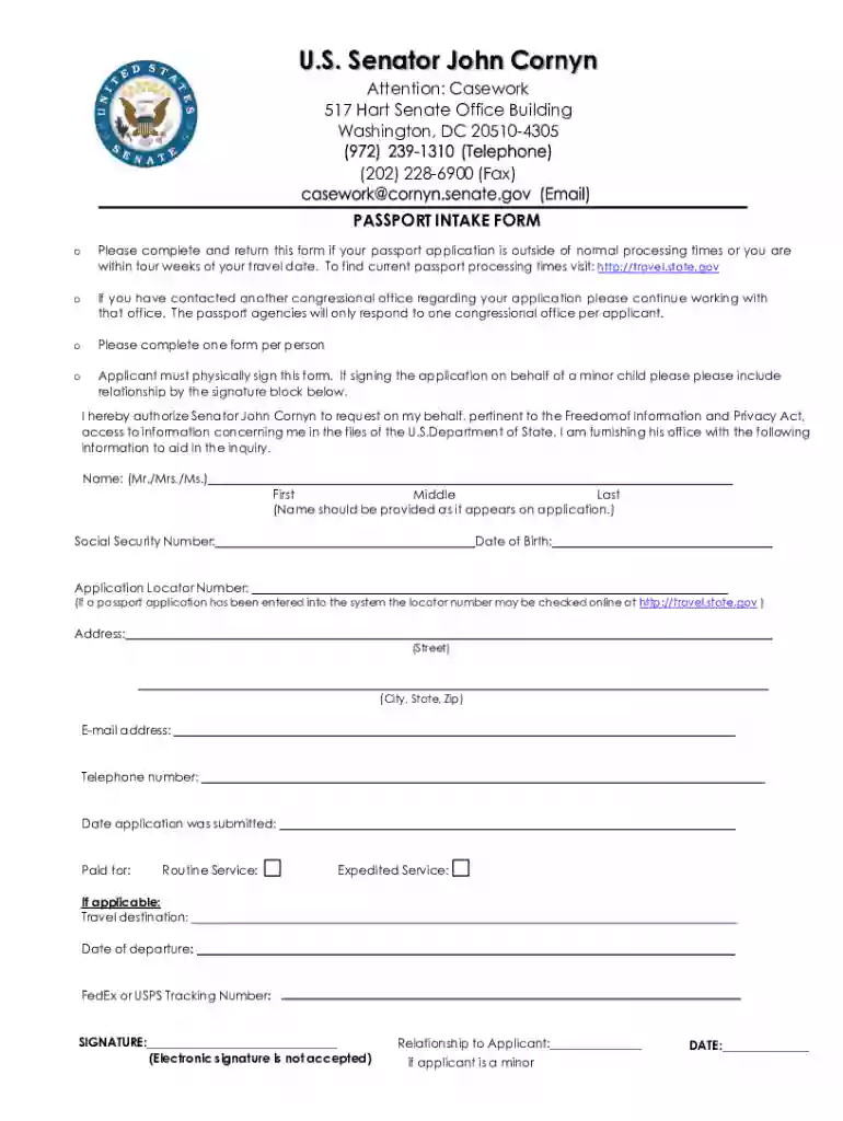 Passport Intake Form Preview on Page 1