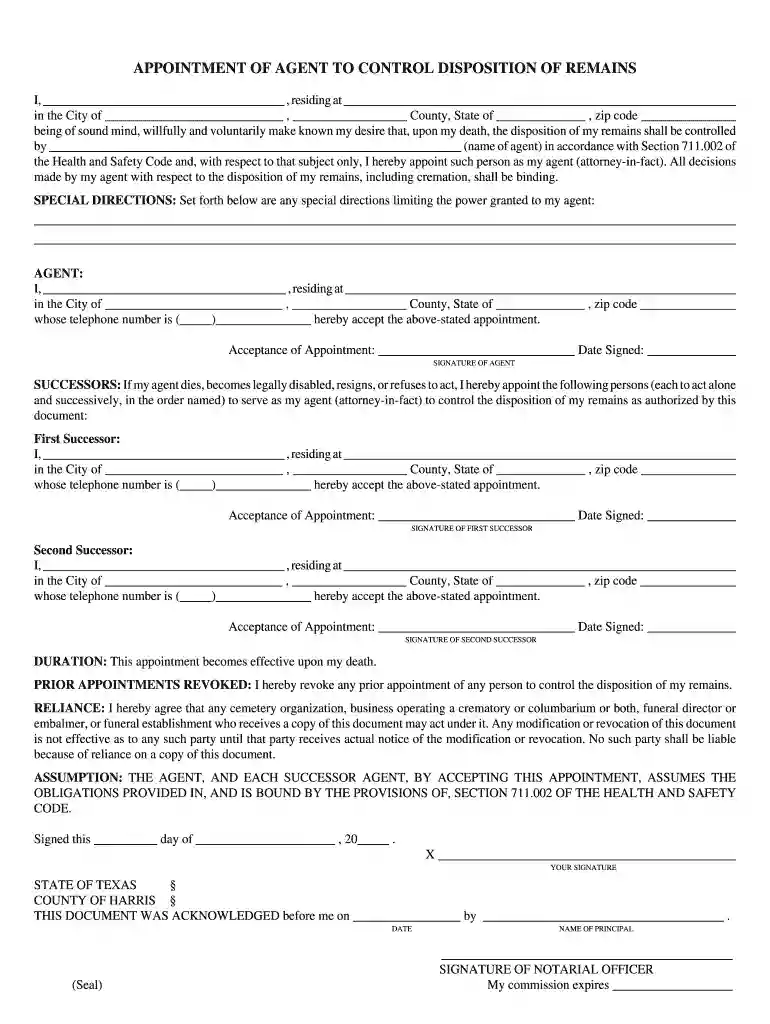 disposition of remains form texas Preview on Page 1