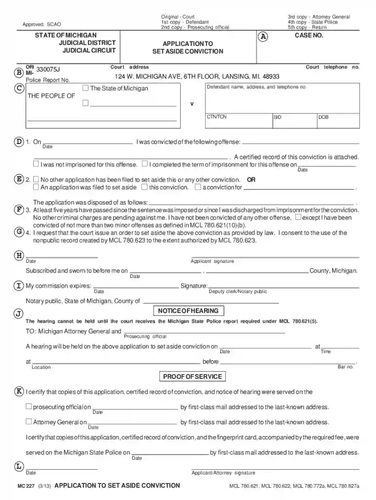 Michigan Application to Set Aside Conviction Preview on Page 1