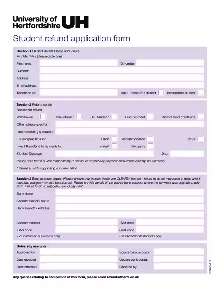 student refund application form Preview on Page 1