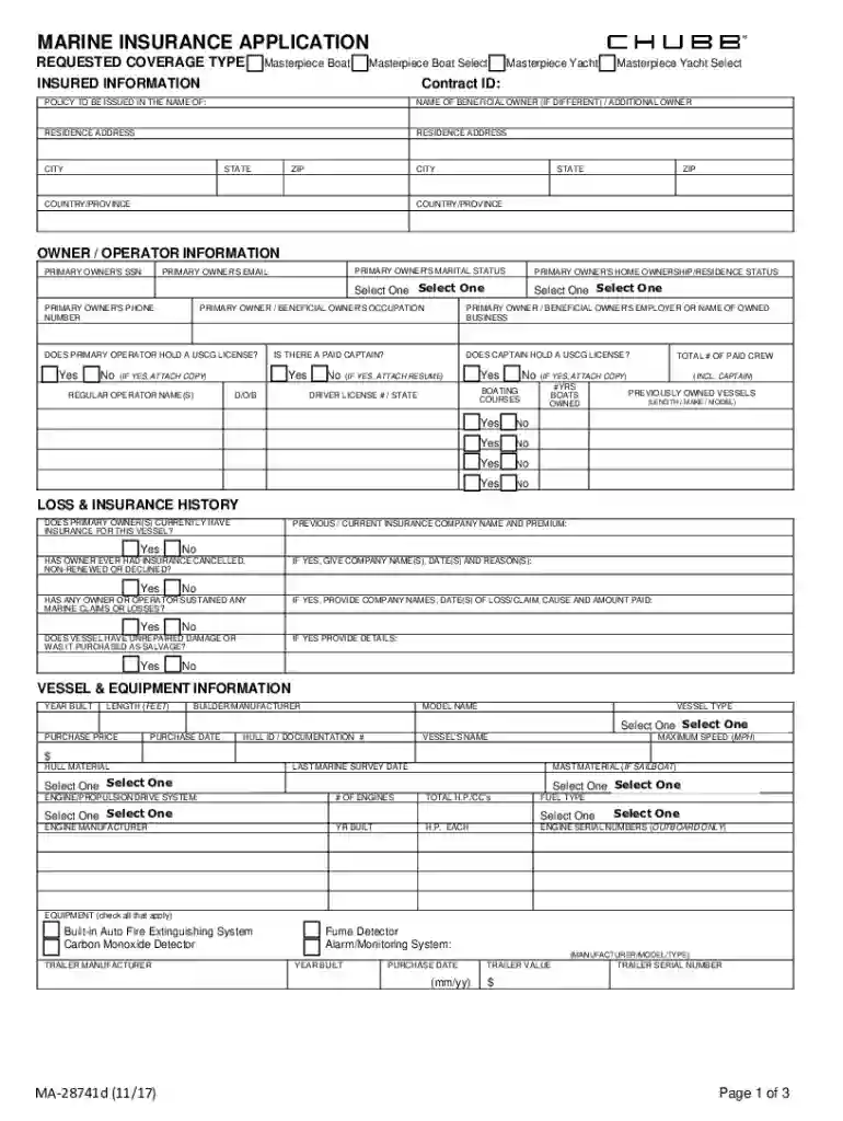 Chubb Marine Insurance Application doc Preview on Page 1
