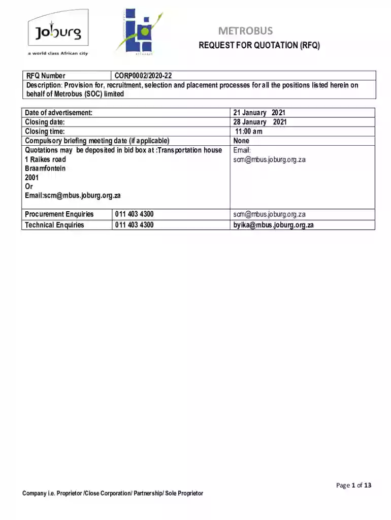 Re-advert: Provision to Appoint a Panel of Service Preview on Page 1