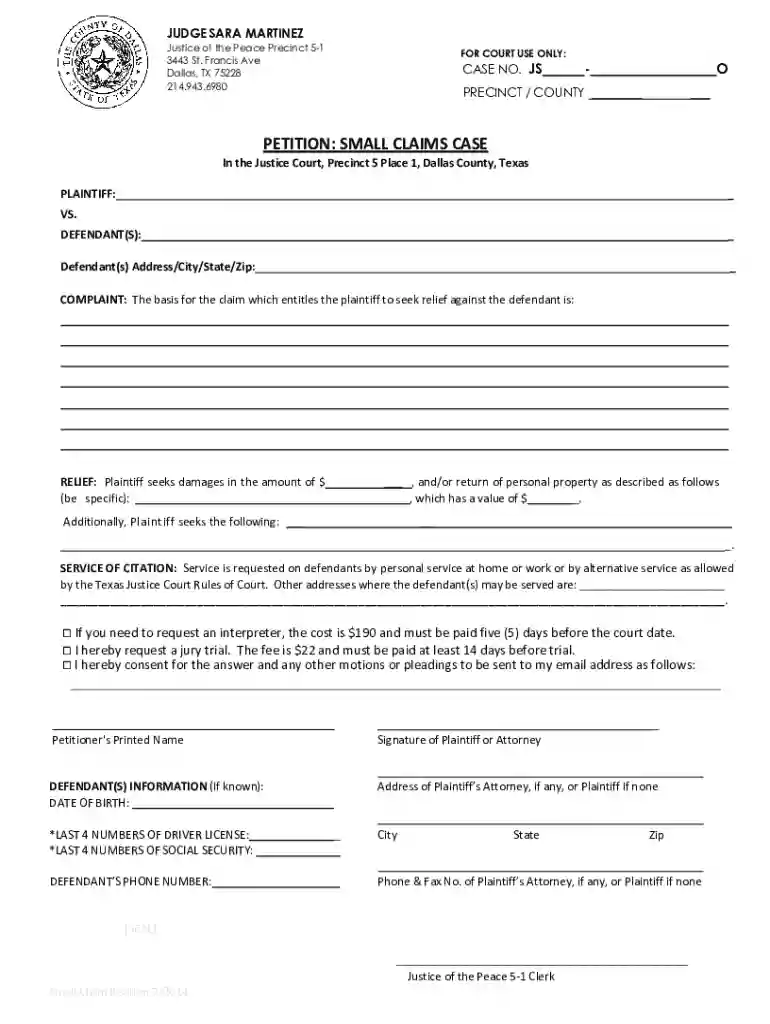 petition small claims case Preview on Page 1