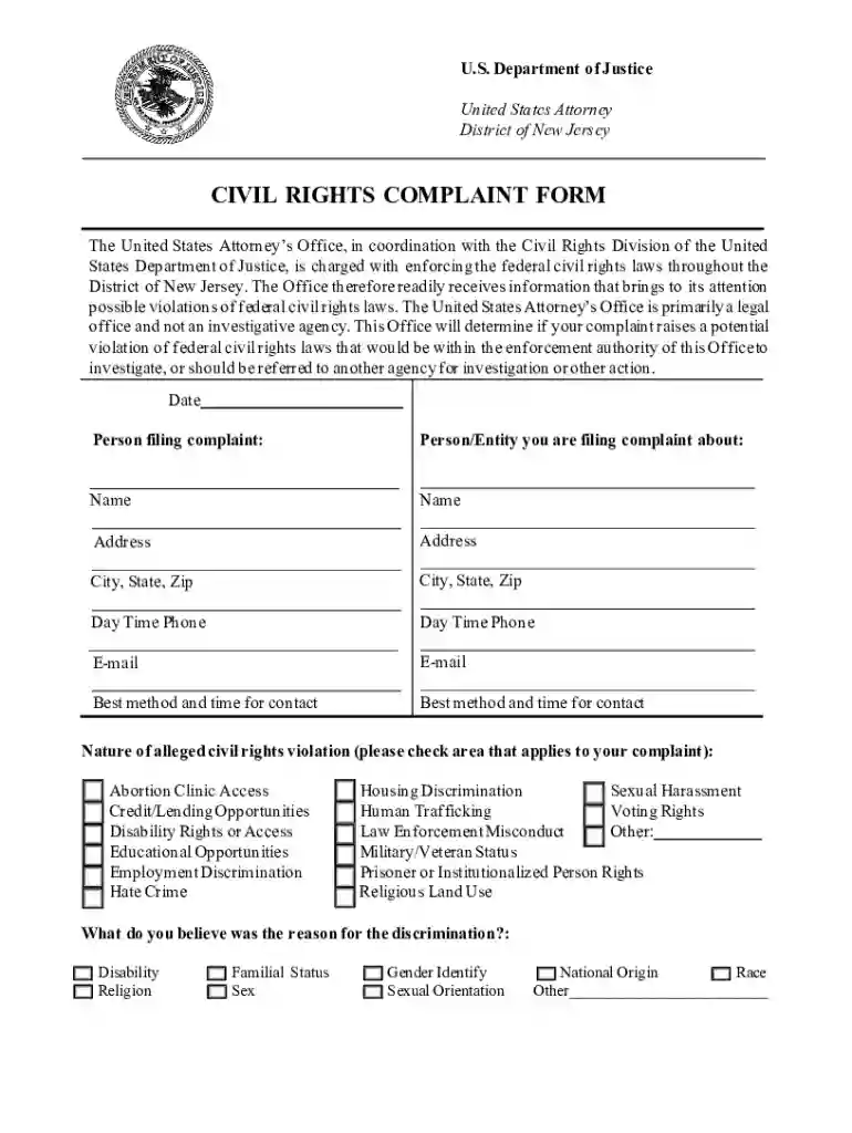 CIVIL RIGHTS COMPLAINT FORM Preview on Page 1