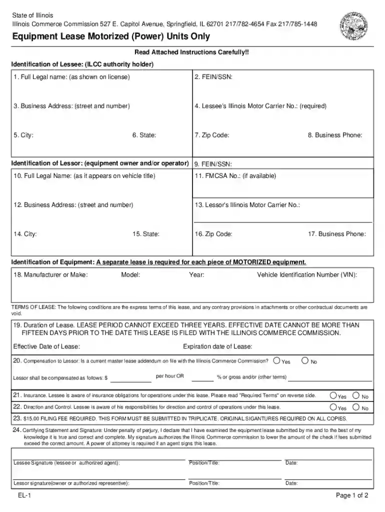 Equipment Lease Motorized (Power) Units Only Preview on Page 1