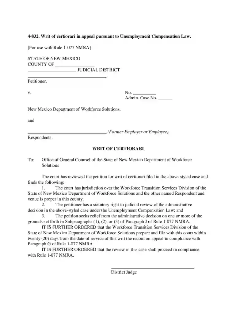 FORM 4-831 PETITION FOR WRIT OF CERTIORARI IN Preview on Page 1