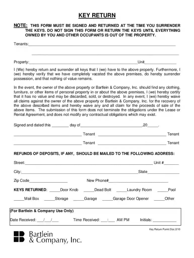 key return form template Preview on Page 1