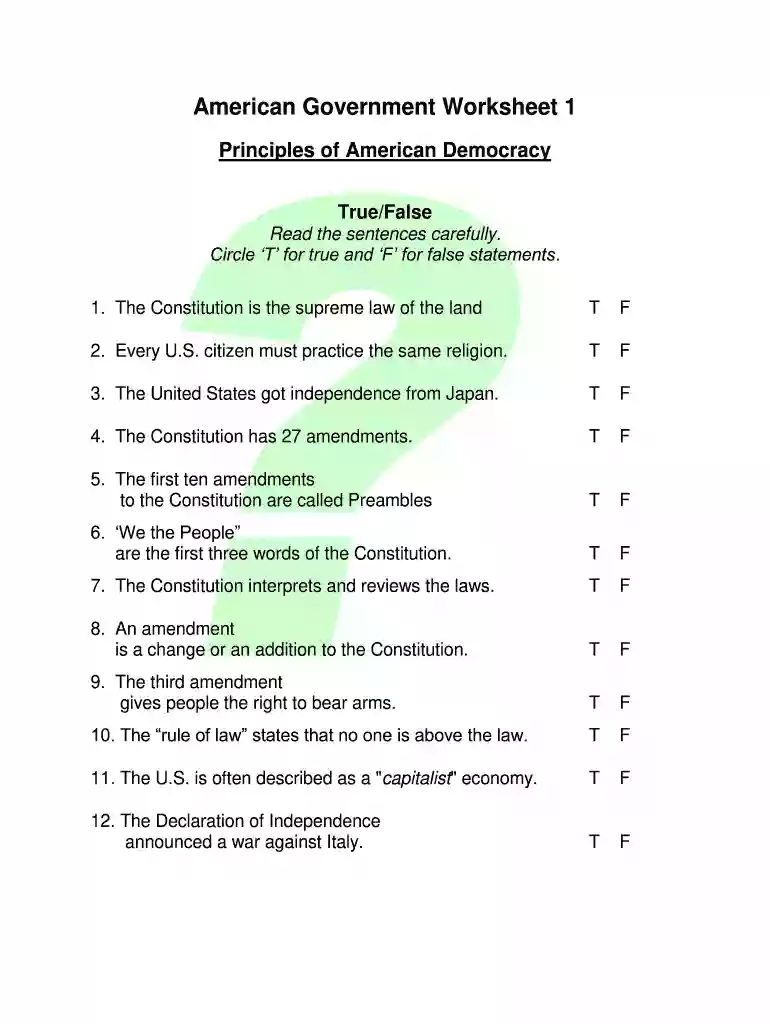 u s government worksheets for high school pdf Preview on Page 1