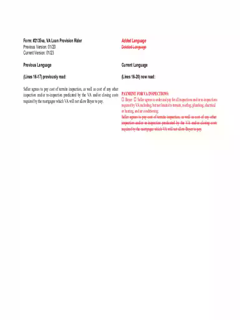Form: #2135va, VA Loan Provision Rider Previous Version: 01 20 Preview on Page 1
