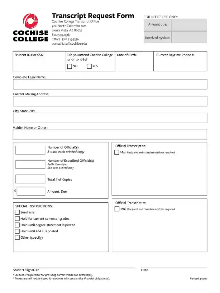 cochise college transcript request Preview on Page 1