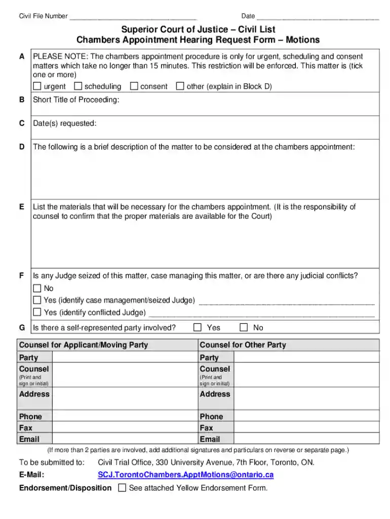 Chambers Appointment Hearing Request Form Motions Preview on Page 1
