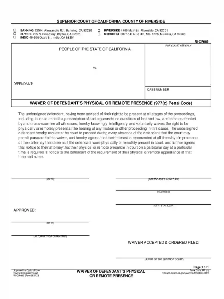 county riverside waiver defendants presence Preview on Page 1