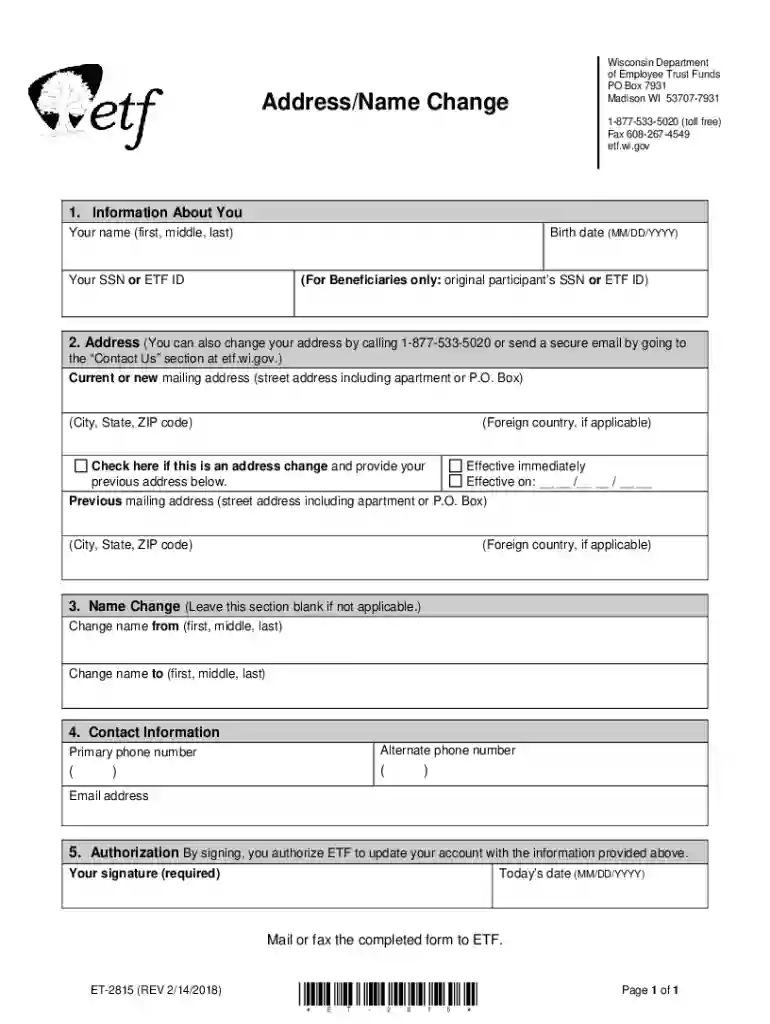 Wisconsin Address Name Change Form Preview on Page 1