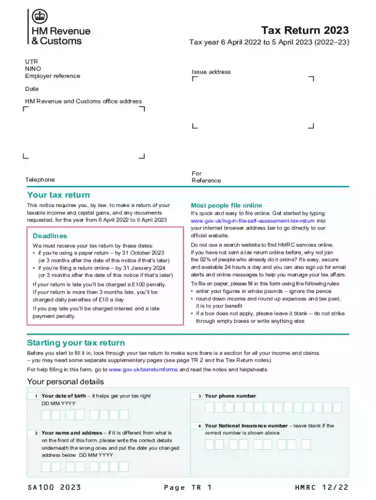 sa100 form 2023 Preview on Page 1