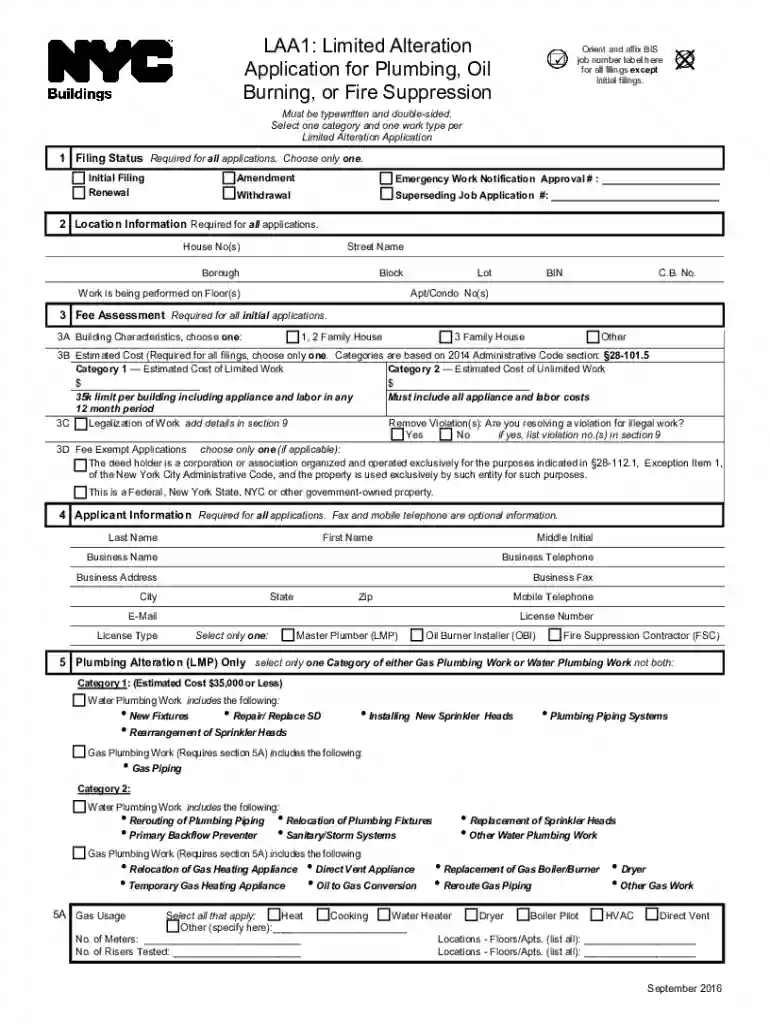 New York City Limited Alteration Application Preview on Page 1