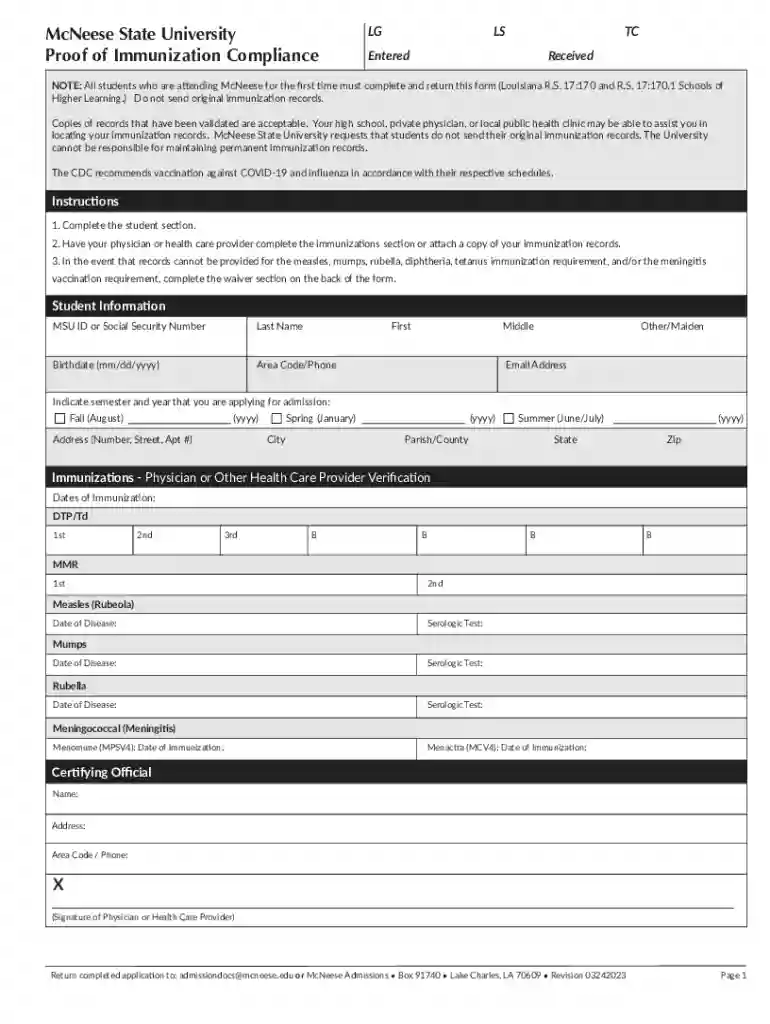 mcneese proof immunization Preview on Page 1