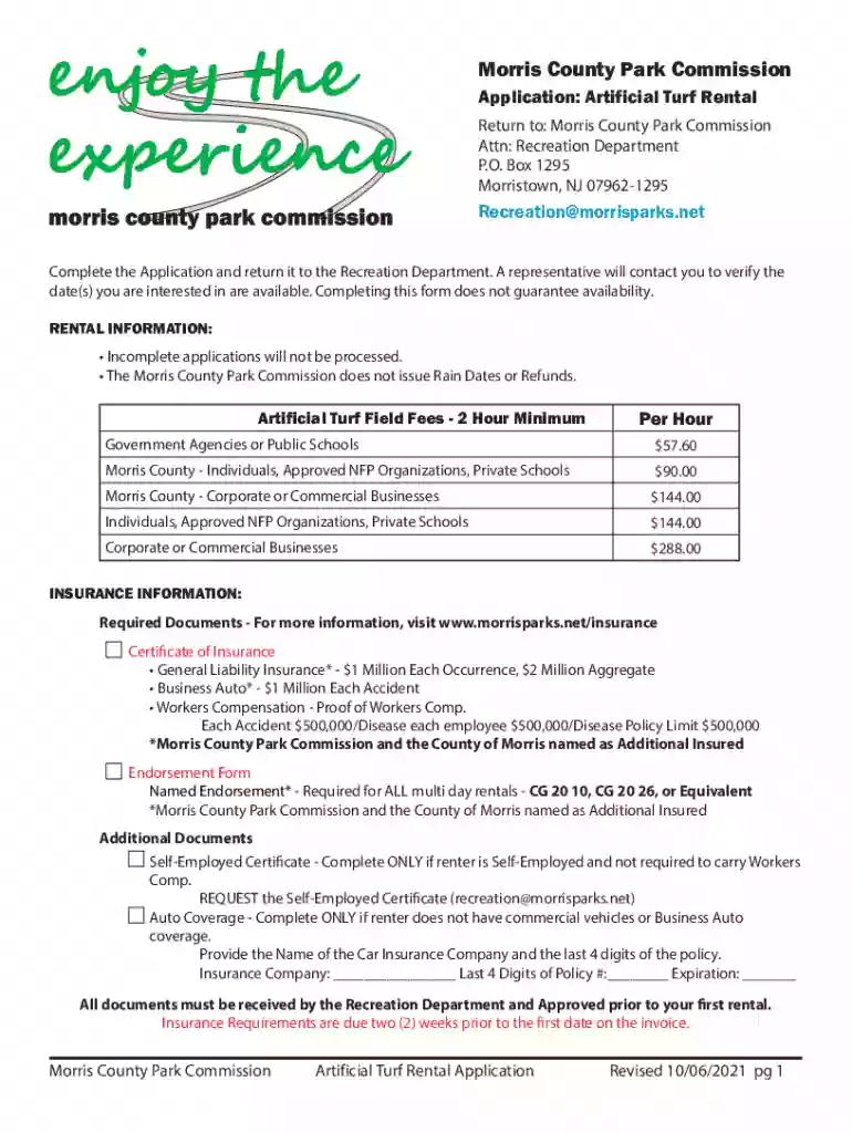Morris County Park Commission - Application: Artificial Turf Preview on Page 1