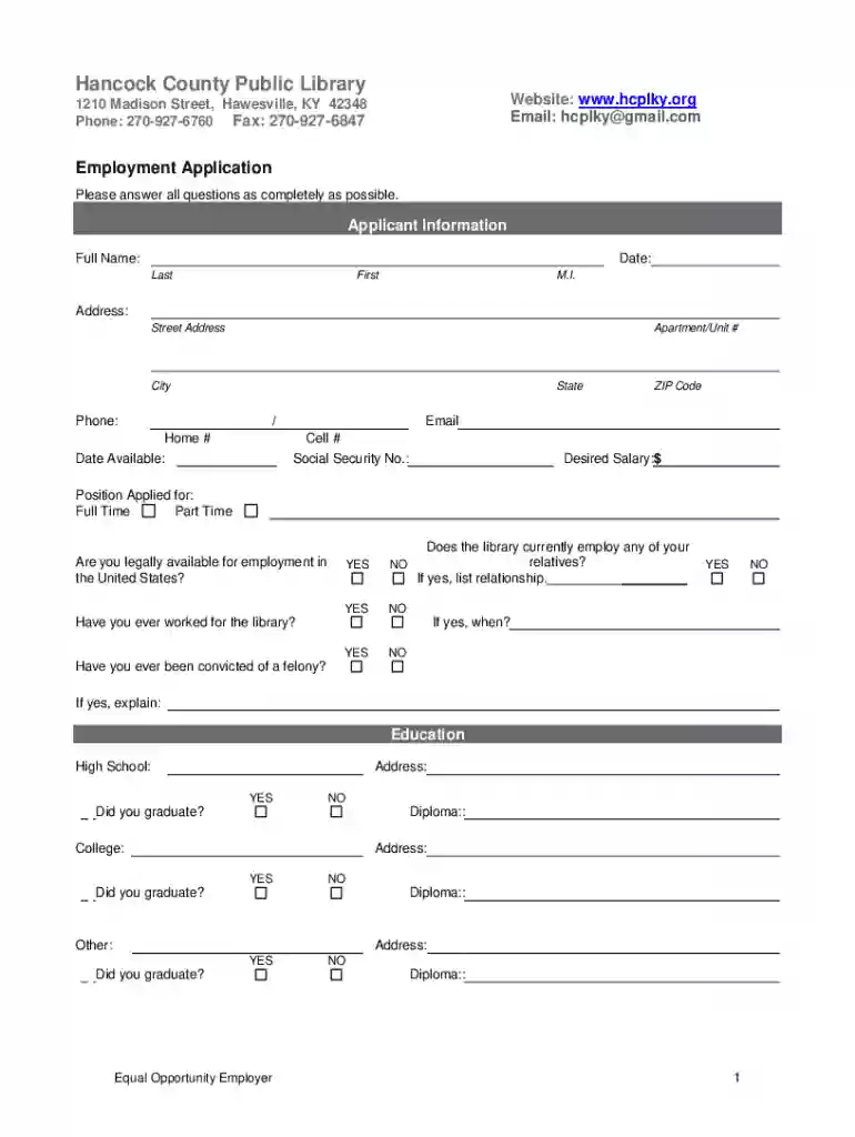 kentucky employment application Preview on Page 1