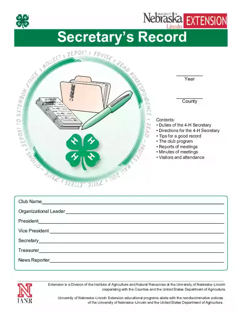 4-H Club Secretary Record Preview on Page 1