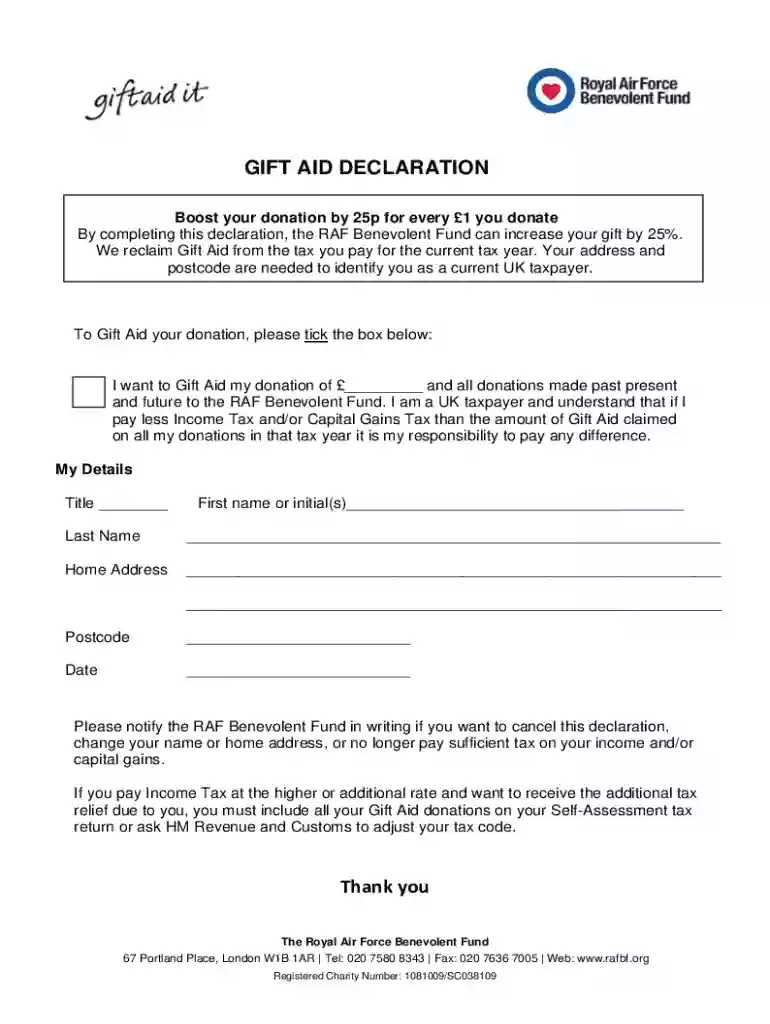 Gift Aid declaration online form Preview on Page 1