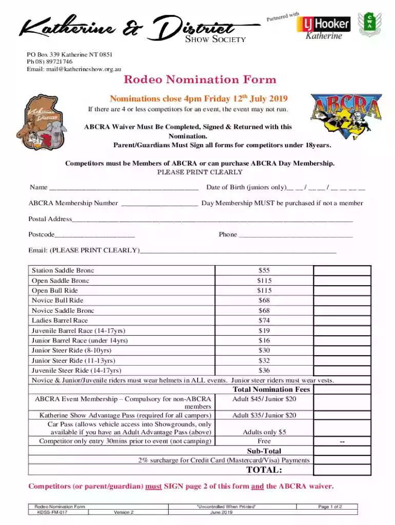 Nomination Form - Katherine Show Society - katherineshow org Preview on Page 1