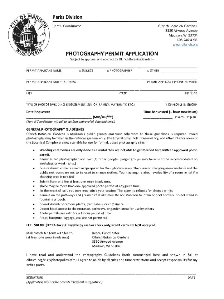 olbrich gardens photography permit Preview on Page 1
