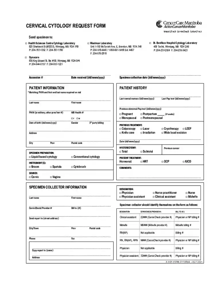cervical cytology request form Preview on Page 1