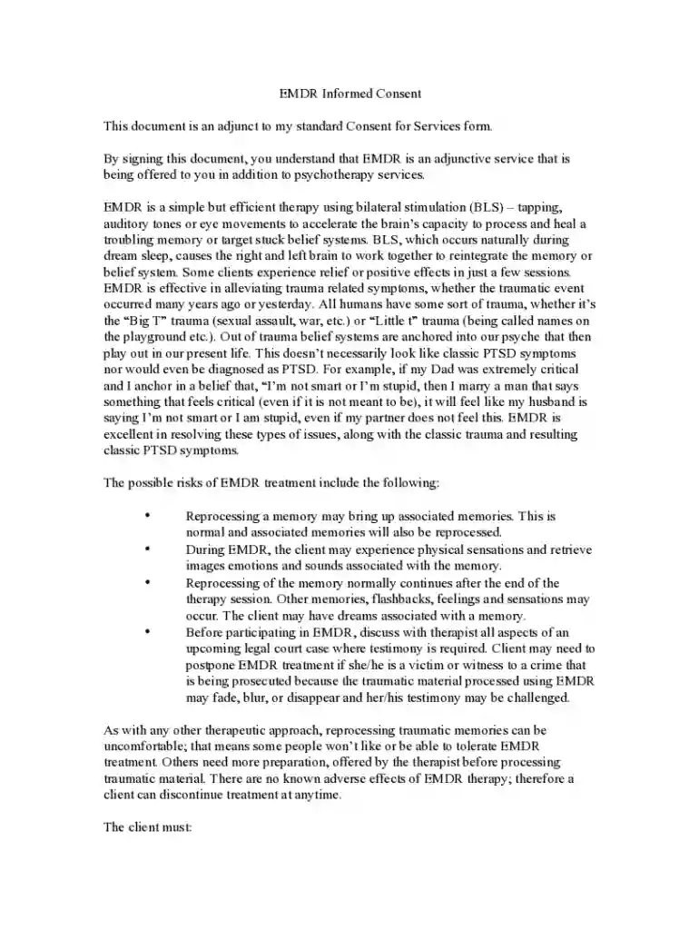 EMDR INFORMED CONSENT FORM Preview on Page 1