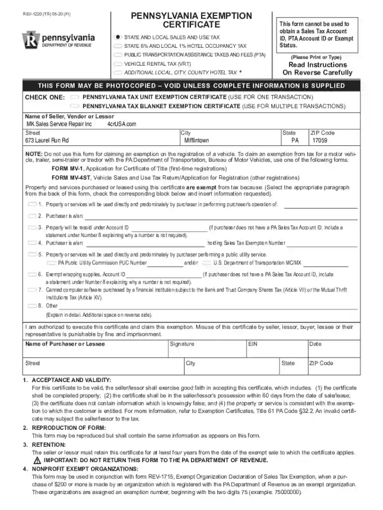 pa-sales-tax-exemption-form Preview on Page 1