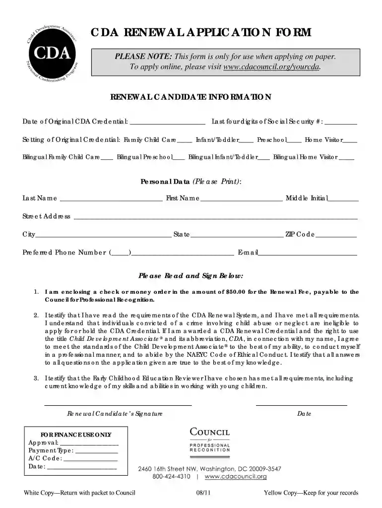 cda renewal application Preview on Page 1