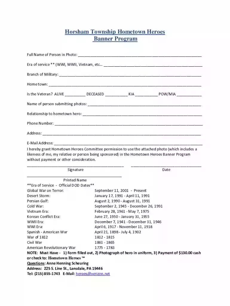 Horsham Township Hometown Heroes Banner Program Preview on Page 1