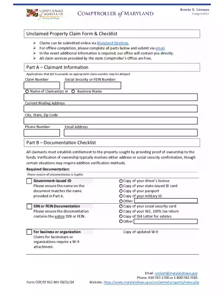 maryland unclaimed property claim form Preview on Page 1