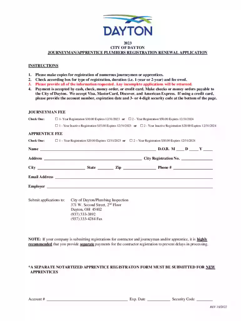 Journeyman and Apprentice Registration Form - City of Preview on Page 1