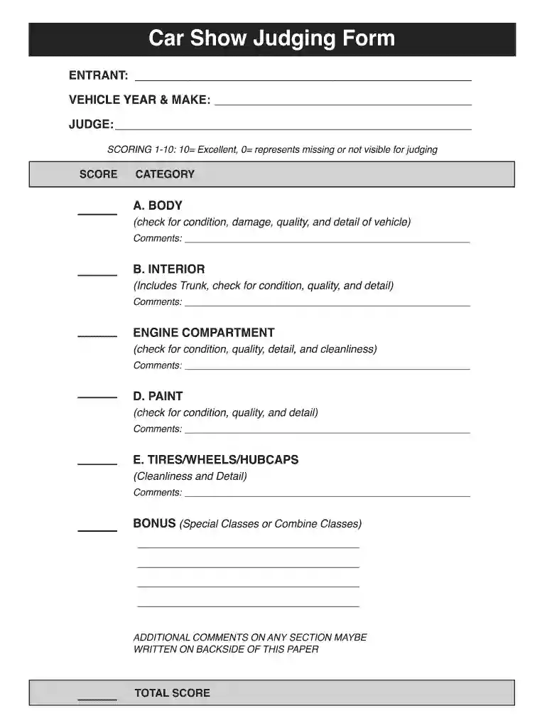 car show judging sheet Preview on Page 1
