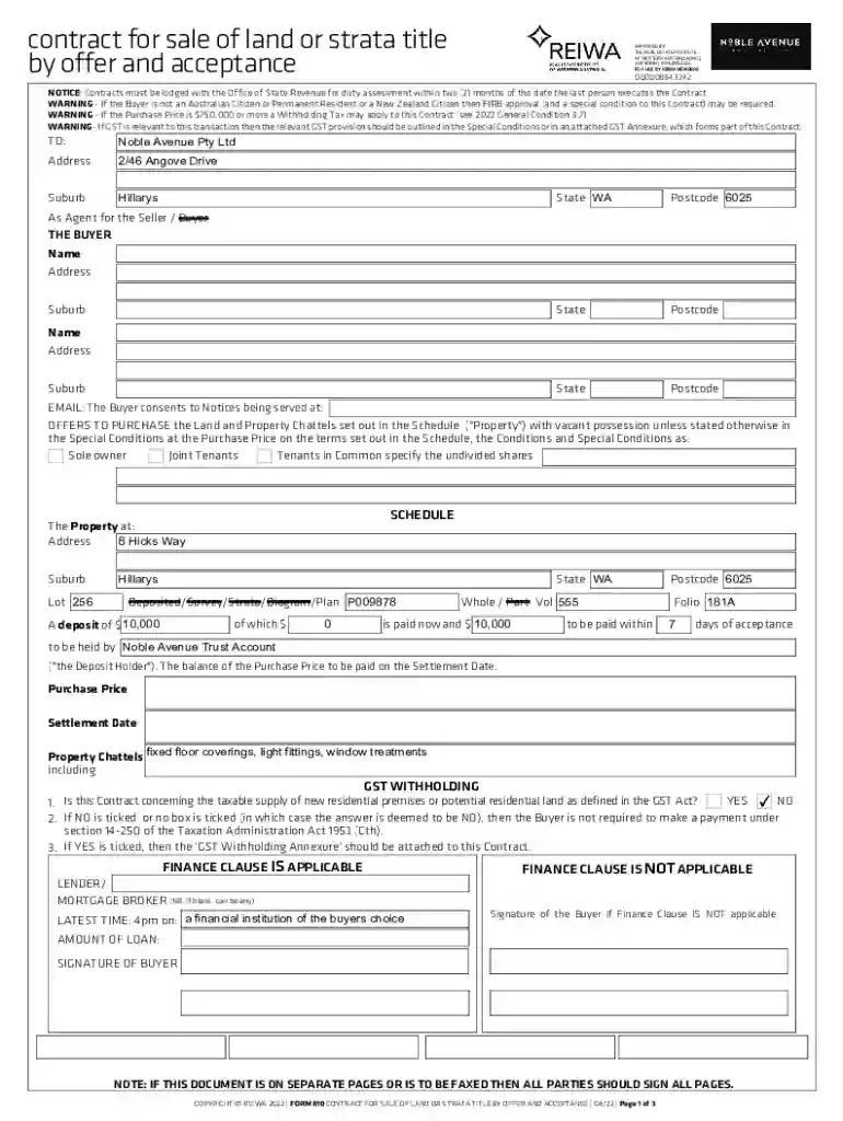 Reiwa Contract Of Sale Form Pdf Preview on Page 1
