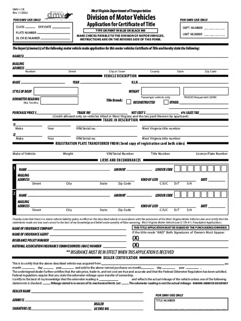 Application for Certificate of Title Preview on Page 1