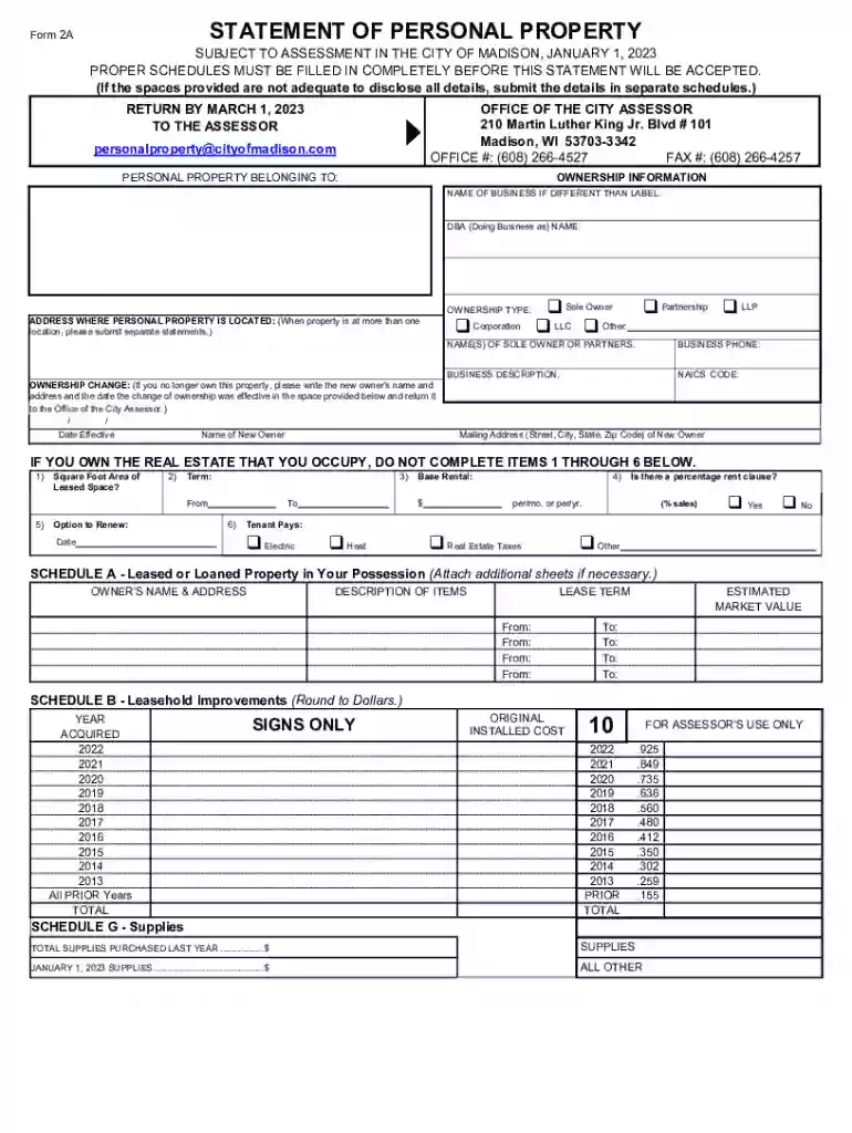 Annual Statement of Personal Property Instructions Preview on Page 1
