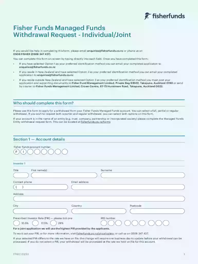 fisher funds withdrawal form Preview on Page 1