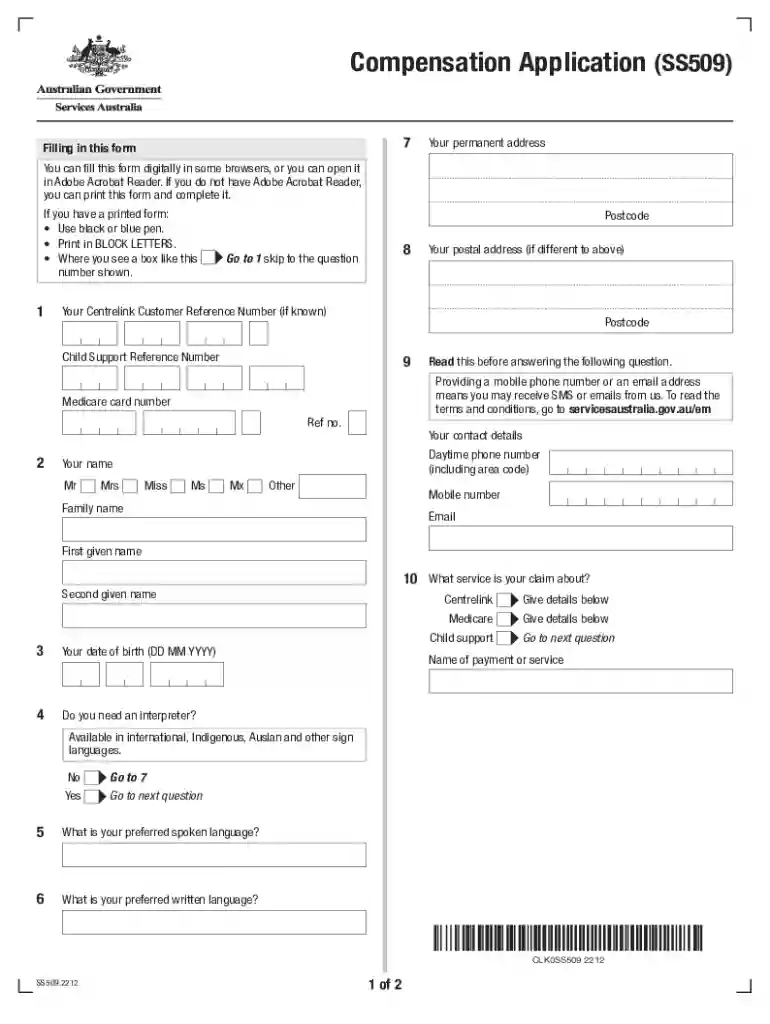 ss509 form Preview on Page 1