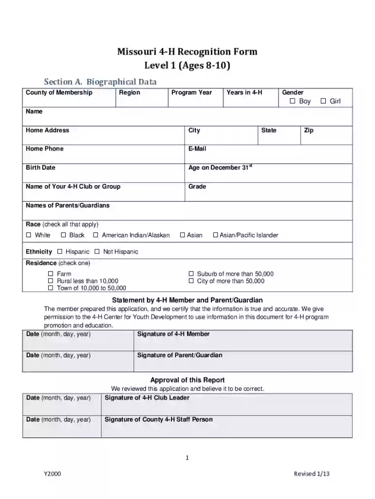 missouri 4 h recognition form Preview on Page 1
