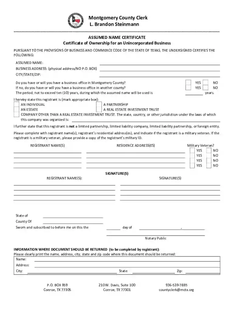texas assumed name certificate Preview on Page 1