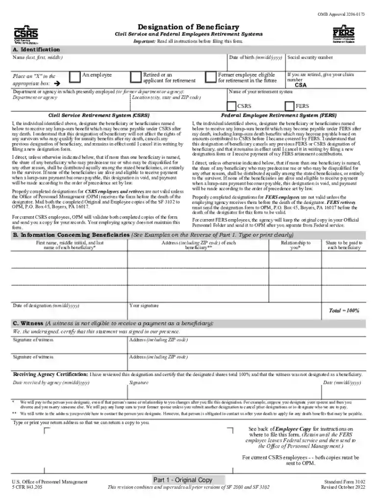 designation of beneficiary form Preview on Page 1