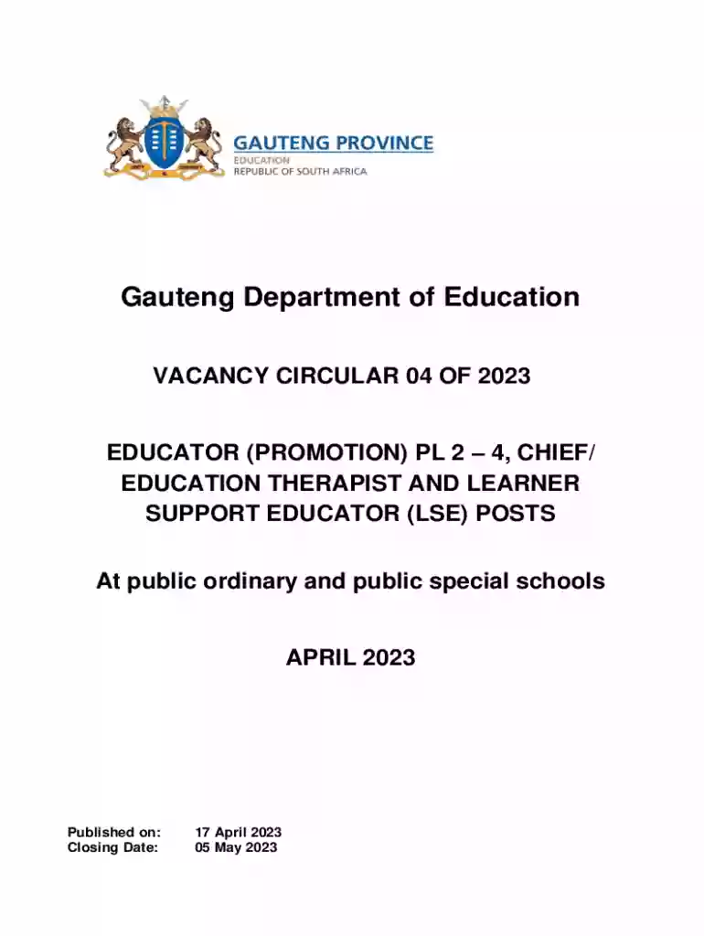 Circular on government vacancies Preview on Page 1