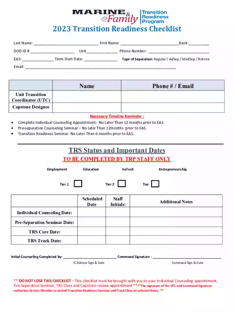 TRANSITION CENTER CHECKLIST - U S Army Garrisons Preview on Page 1