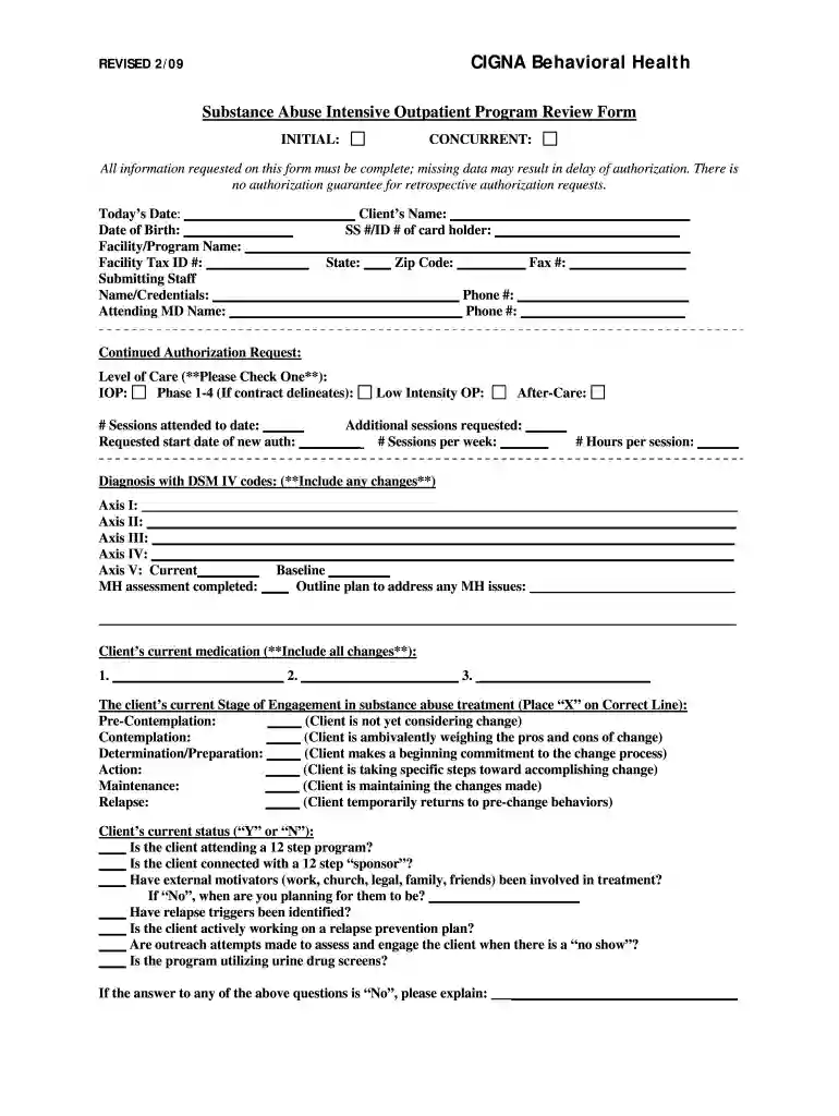 cigna iop request form Preview on Page 1