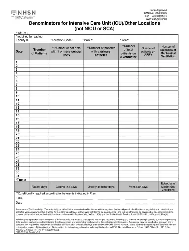 Denominators for intensive care unit form: Fill out & sign Preview on Page 1